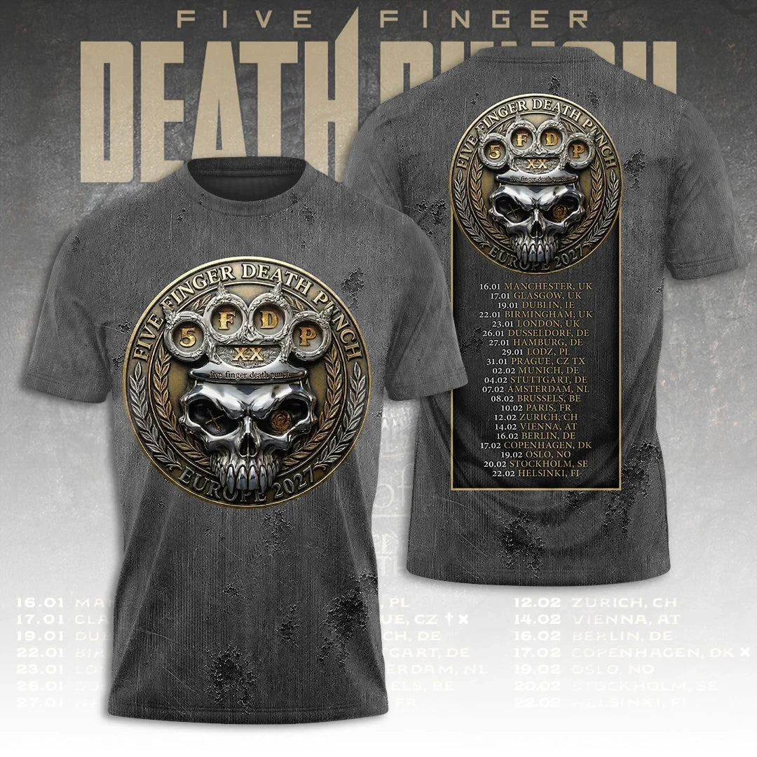 Five Finger Death Punch Tour 2027 T-Shirt Five Finger Death Punch Merch Gifts For Music Fans - Merchluma