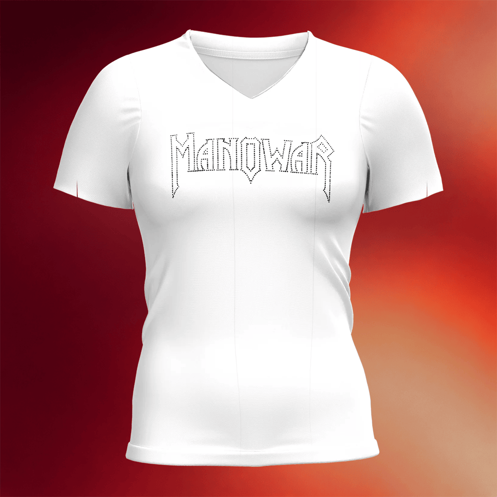 Manowar Merch 2026 Manowar Logo White V-Neck Shirt Unique Gifts For Sisters - Merchluma