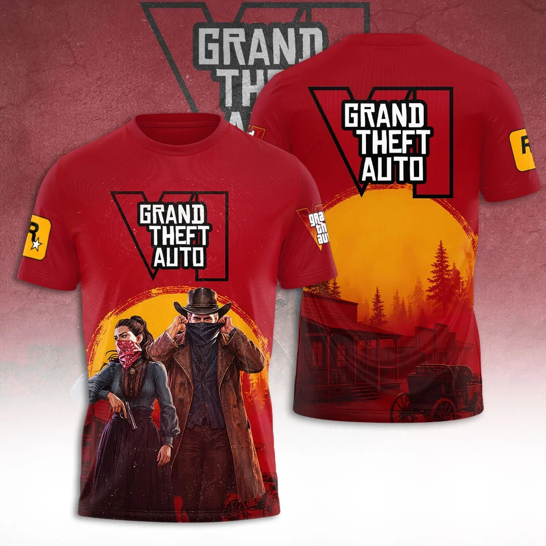 Grand Theft Auto VI T-Shirt GTA 6 Western Outlaw Gaming Graphic Tee Grand Theft Auto Merch - Merchluma