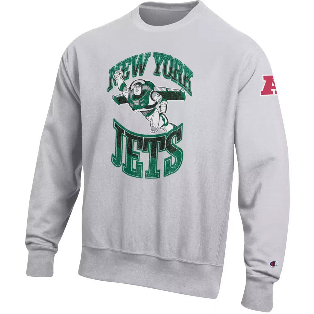 The Disney X NFL Champion NFL Merch 2026 Buzz Lightyear New York Jets Sweatshirt Collection Jets Merch - Merchluma