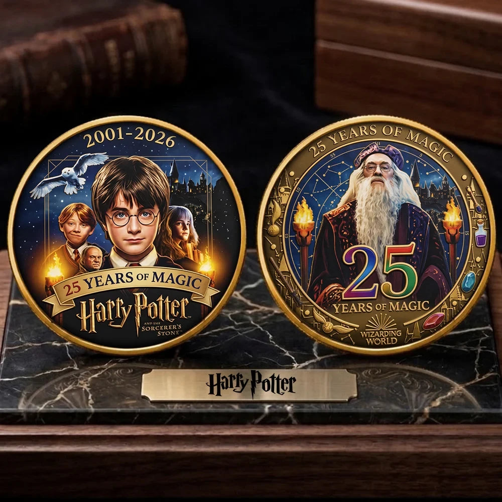 Harry Potter 25 Years Of Magic Graphic Commemorative Coin 25th Anniversary Hogwarts Fan Merch - Merchluma