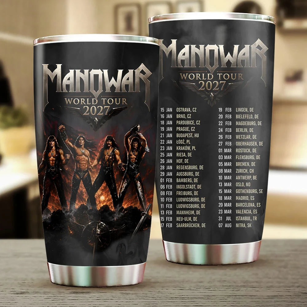 Manowar Kings Of Metal World Tour Tumbler 2027 Rock Band Concert Graphic Cup Manowar Merch - Merchluma