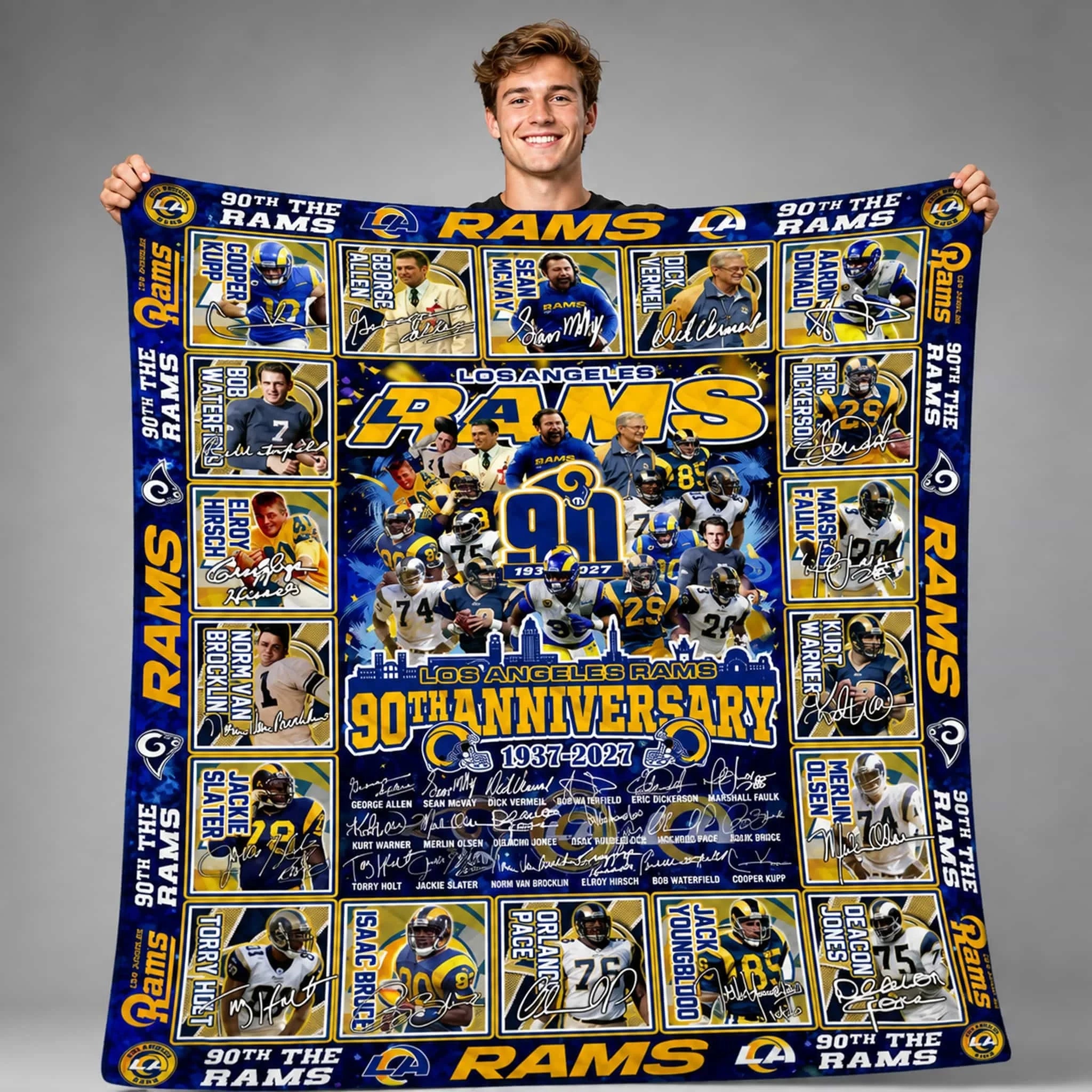 The Los Angeles Rams 90th Anniversary 1937-2027 Blanket LA Rams Merch Gifts For Fans - Merchluma