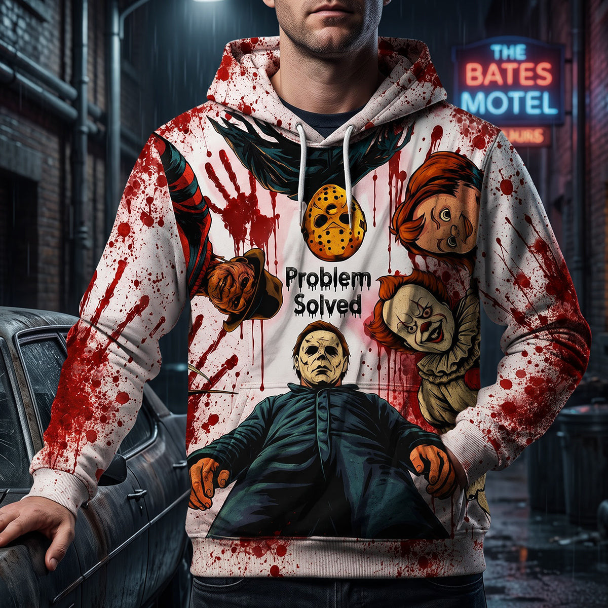 Halloween Horror Problem Solved Hoodie Michael Myers Jason Chucky Pennywise Freddy Graphic Hoodie - Merchluma