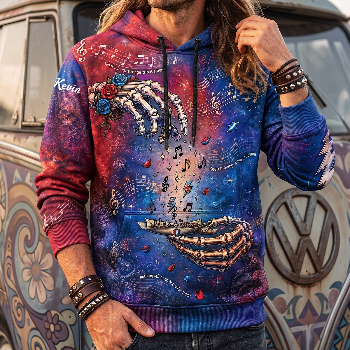 Personalized Grateful Dead Music Addict Skeleton Roses Hoodie Grateful Dead Merch Music Fan Gift - Merchluma
