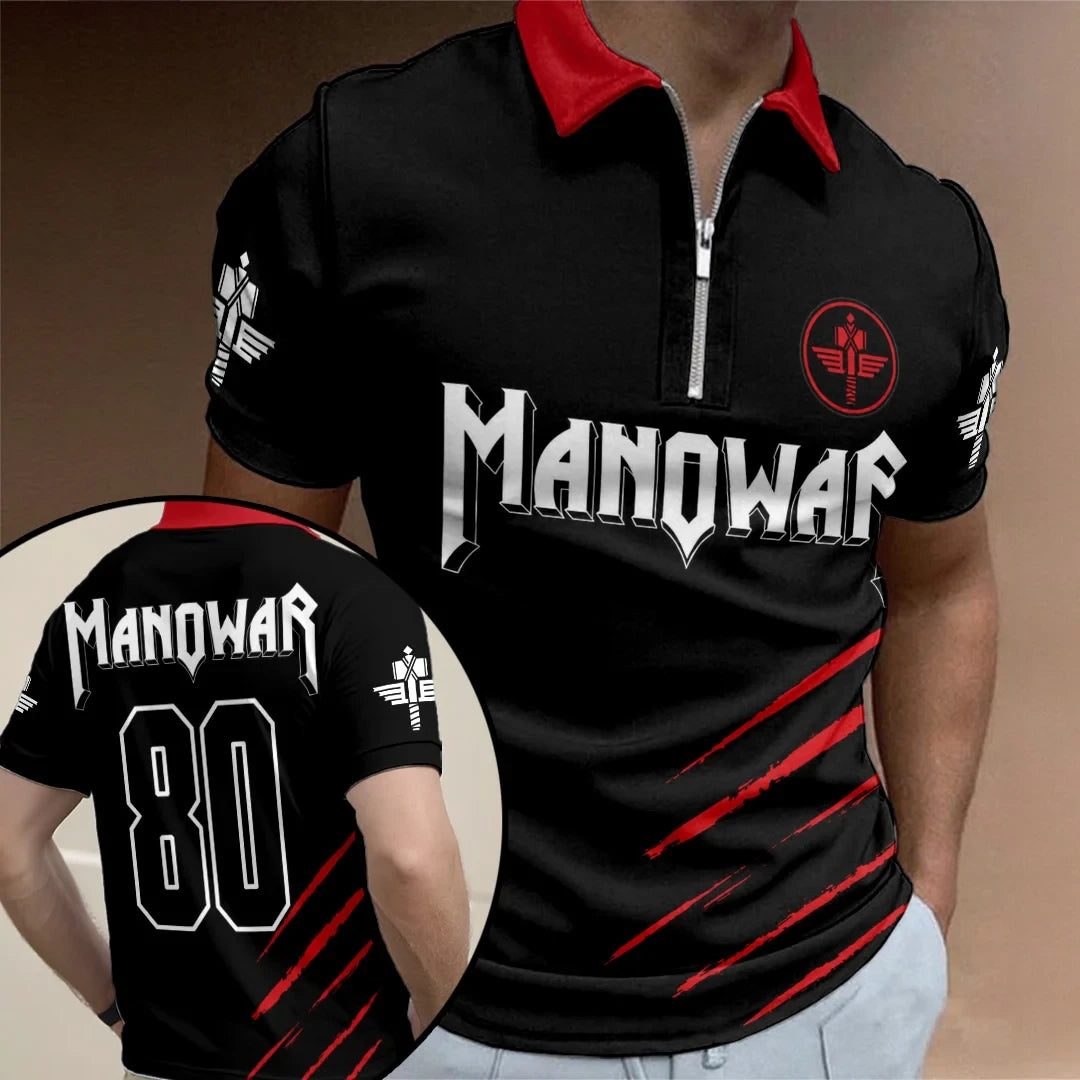 Manowar 2027 World Tour Zip Polo Shirt Kings Of Metal Heavy Metal Concert Apparel Manowar Merch - Merchluma