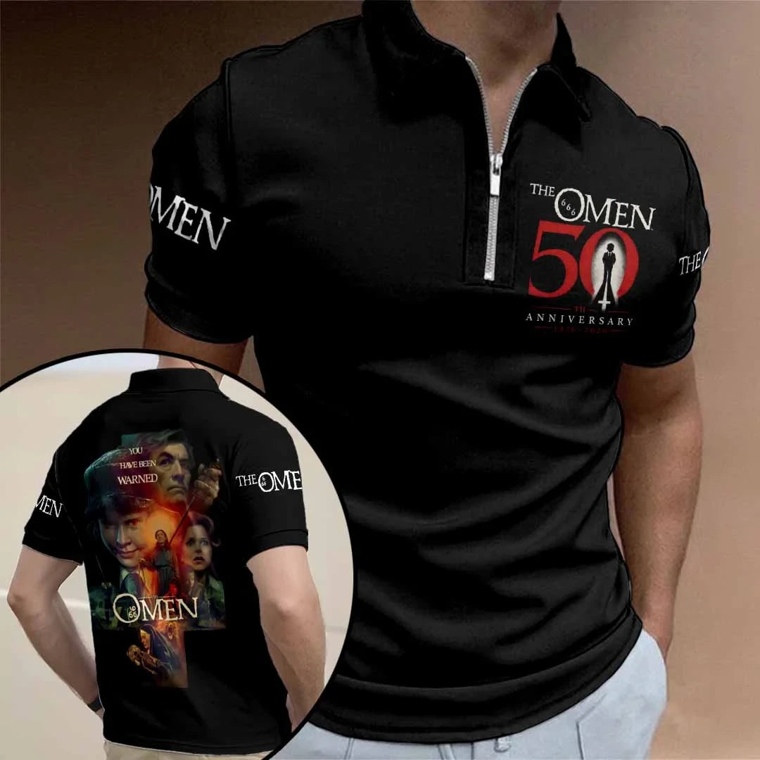 The Omen 50th Anniversary Zip polo Shirt Damien Horror Movie 2026 The Omen Merch Him Gifts - Merchluma