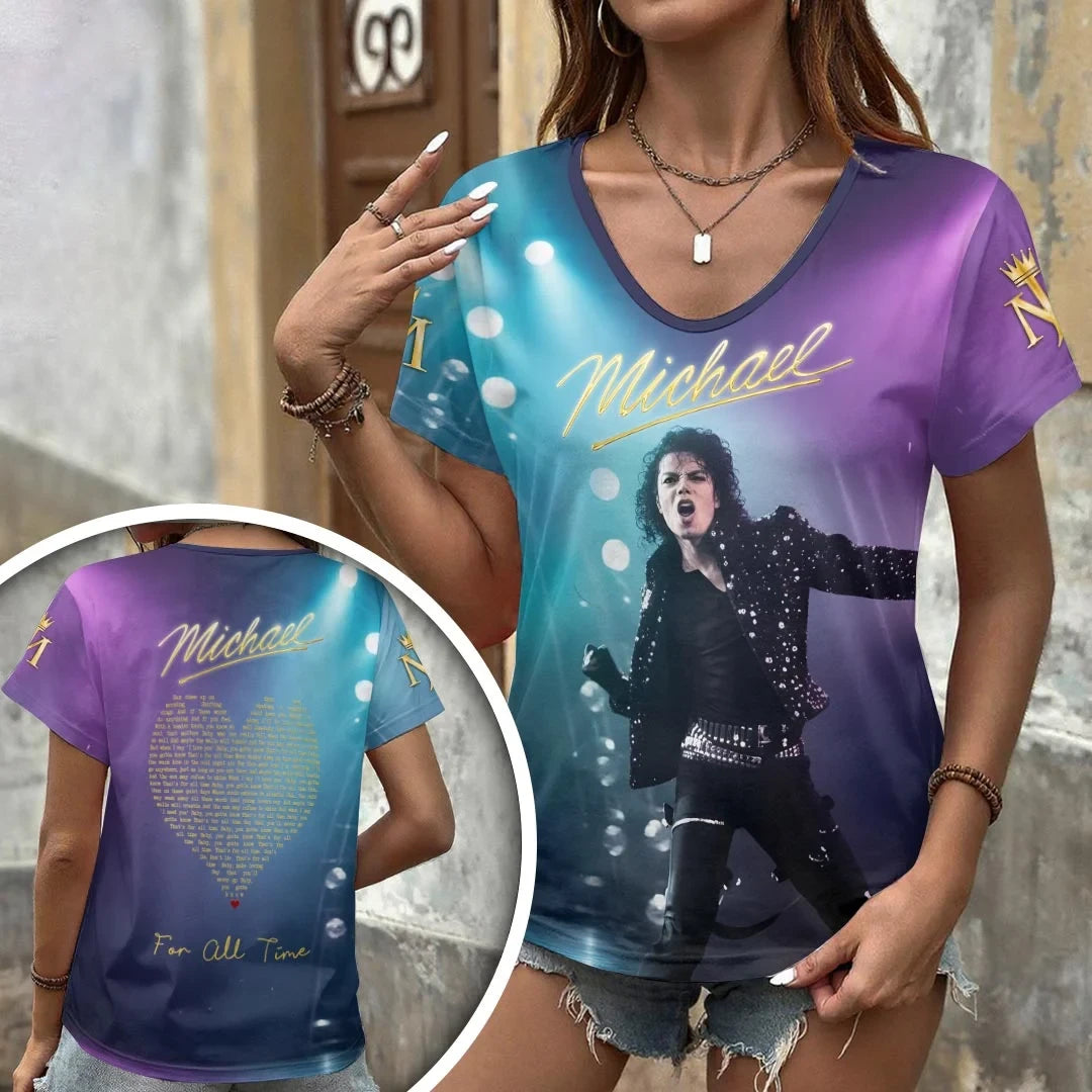 Michael Jackson Music Legend V-Neck Shirt Rock With You King Of Pop T-Shirt Michael Jackson Merch - Merchluma