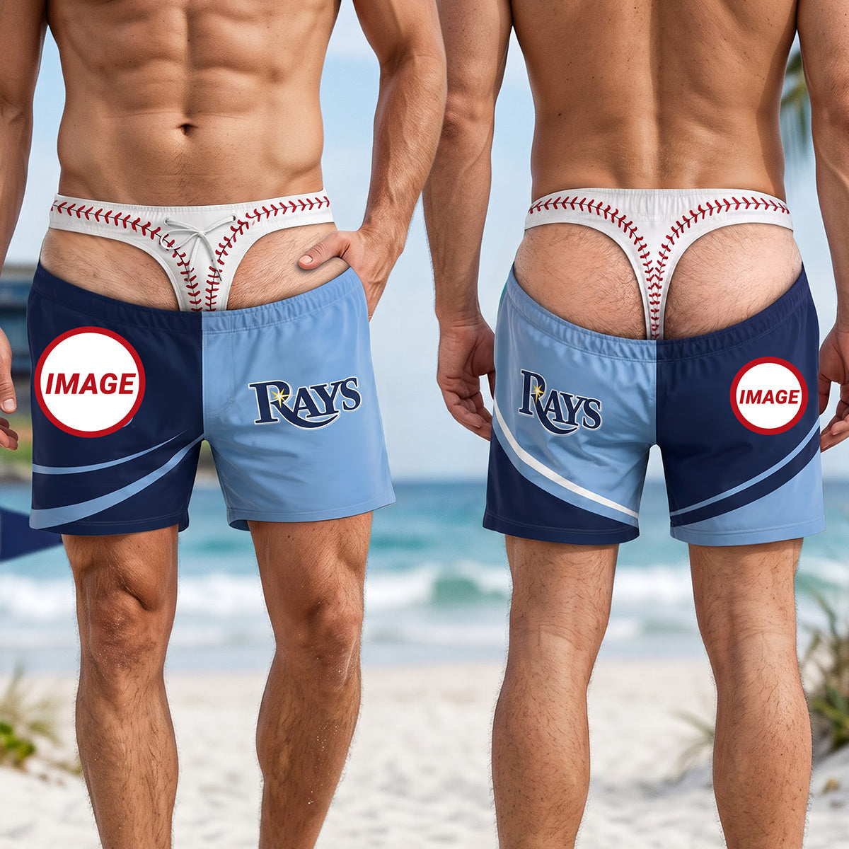 Personalized Photo Tampa Bay Rays Funny Baseball Beach Shorts Rays Merch Swim Trunks Fan Gift - Merchluma