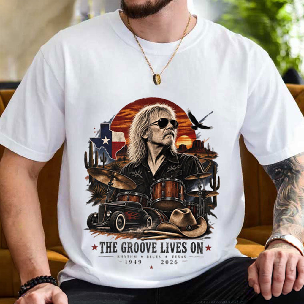 Frank Beard The Groove Lives On Texas Rock Drummer Memorial T-Shirt Frank Beard Merch - Merchluma