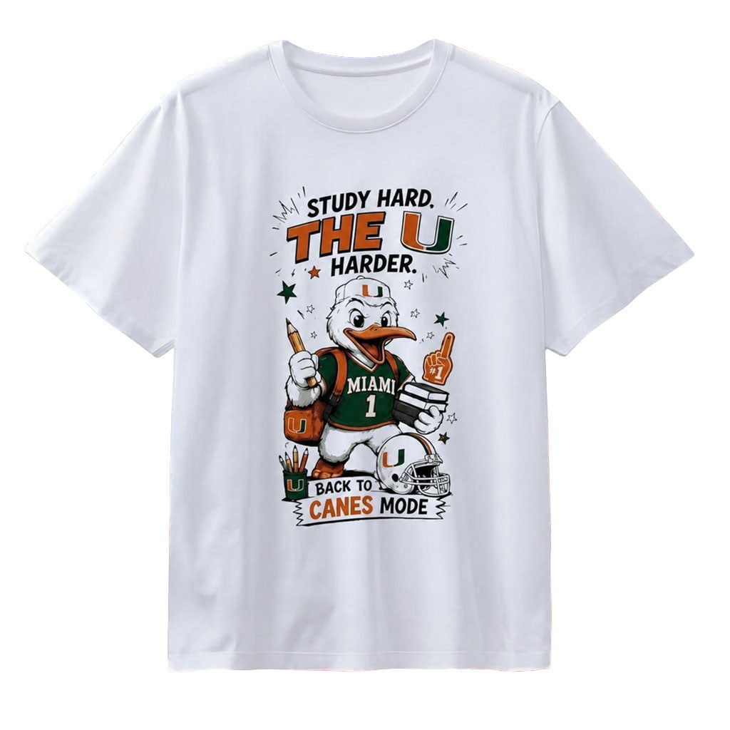 Miami Hurricanes Study Hard The U Harder Back To Canes Mode T-Shirt Hurricanes Merch - Merchluma