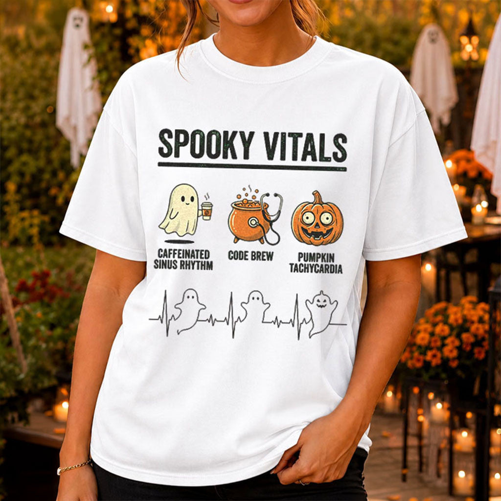 Nurse Halloween Spooky Vitals Shirt Funny Spooky Season T-Shirt Gifts For Halloween - Merchluma