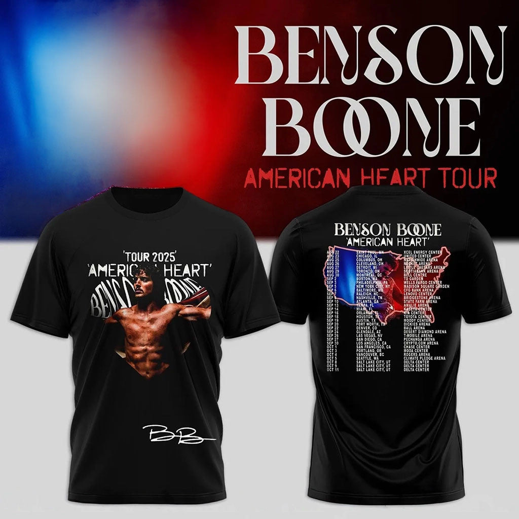 Benson Boone Merch 2026 American Heart Tour Dates Signed T-Shirt Gift Ideas For Music Lovers - Merchluma