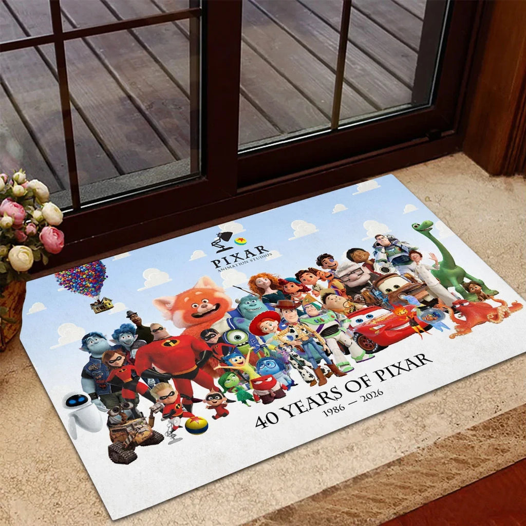 Pixar 40 Years Of Magic 1986 2026 Anniversary Doormat Animation Movie Characters Welcome Mat - Merchluma
