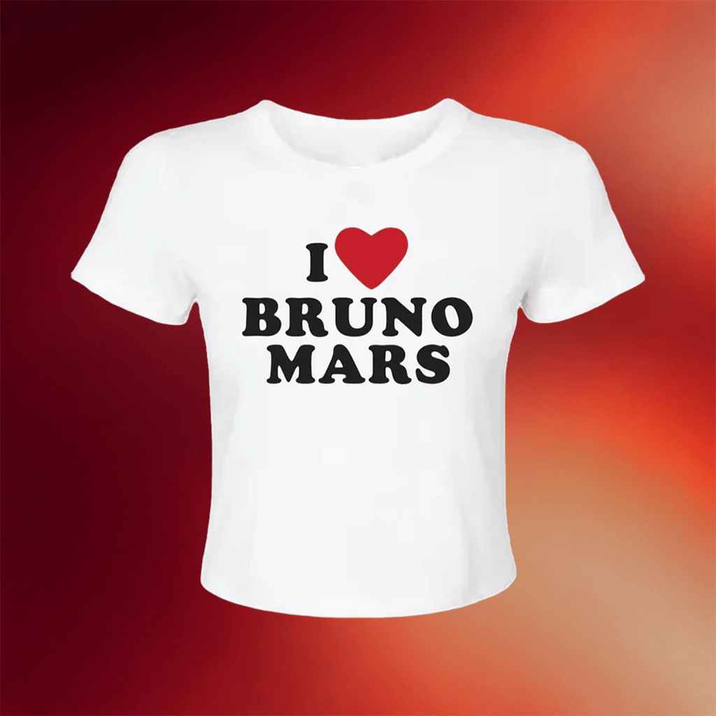 Bruno Mars Merch 2026 I Heart Bruno Mars Baby Tee White Music Lover Gift Ideas For Her - Merchluma