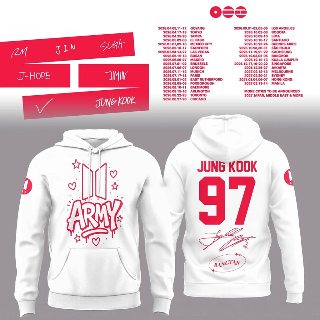 BTS #97 Jung Kook World Tour Hoodie White BTS Army Merch Gifts For Kpop Lovers - Merchluma