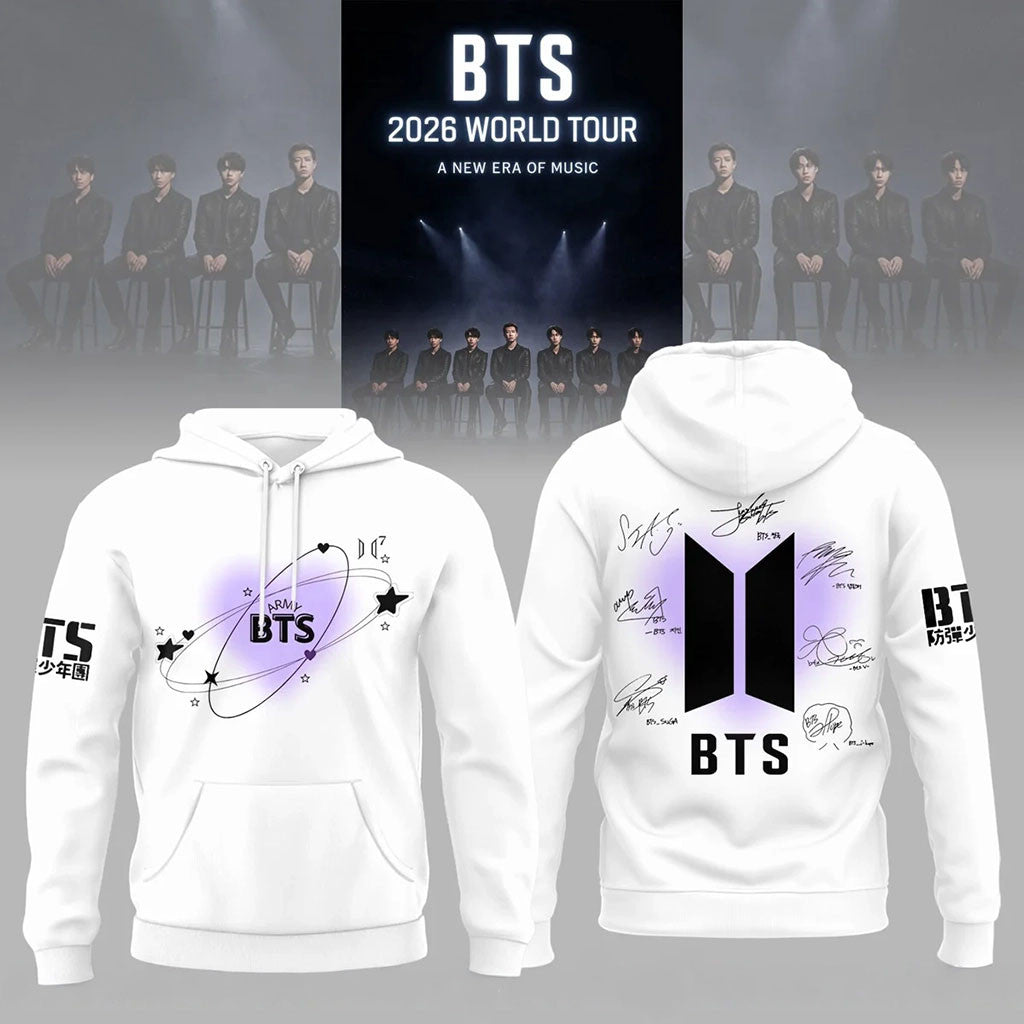 BTS World Tour 2026 Hoodie White BTS Merch Kpop Fan Gear Gifts For Girlfriend - Merchluma