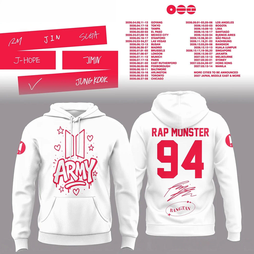BTS #94 Rap Monster World Tour Hoodie White BTS Army Merch Gifts For Kpop Lovers - Merchluma