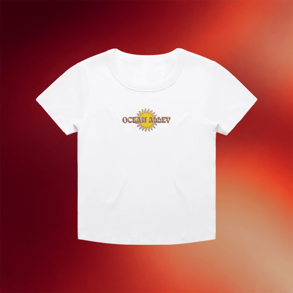 Ocean Alley Merch 2026 Retro Sun White Baby Tee Ocean Alley Band Shirt Gift For Besties - Merchluma