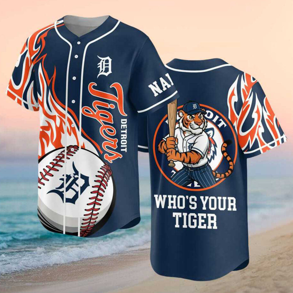 Custom Detroit Tigers Paws Mascot Who's Your Tiger Flame Baseball Jersey Detroit Tigers Merch - Merchluma
