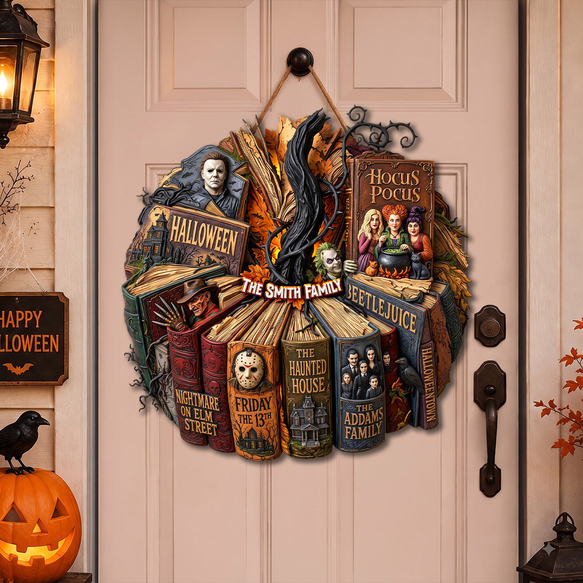 Personalized Spooky Pumpkin Book Acrylic Door Sign Halloween Home Decor Family Gifts - Merchluma