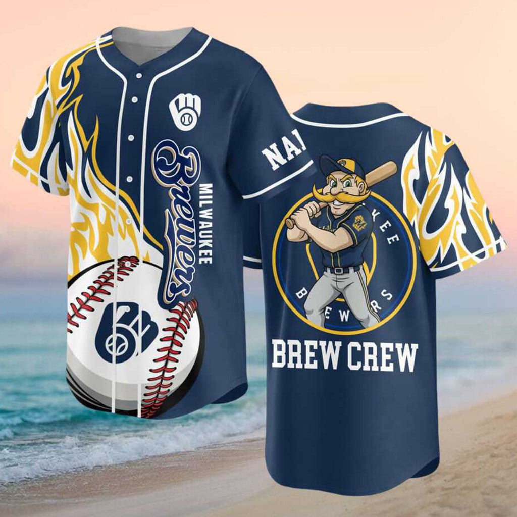 Custom Milwaukee Brewers Bernie Brewer Mascot Brew Crew Baseball Jersey Brewers Merch Fans Gifts - Merchluma