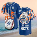 Custom New York Mets Mr Met Flames Baseball Jersey Let's Go Mets Merch Friends Gifts - Merchluma