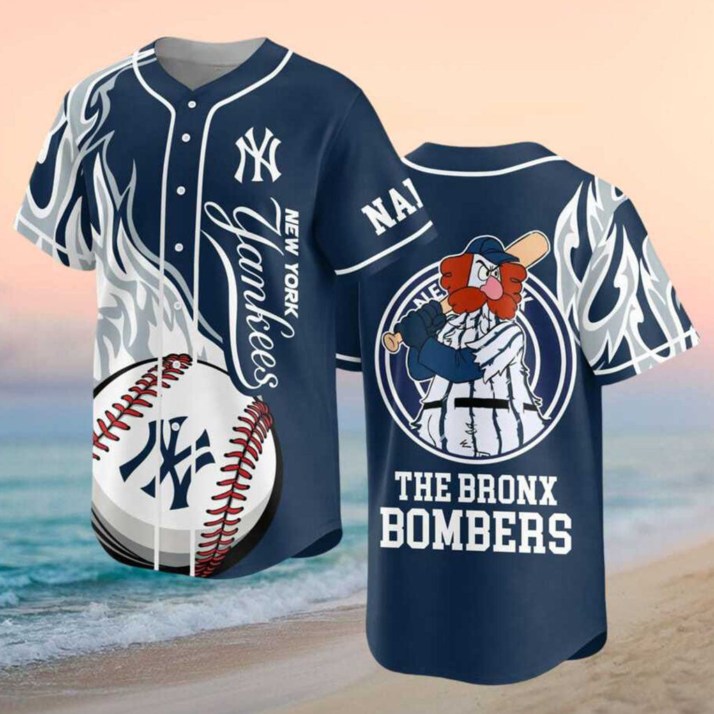 Custom New York Yankees Mascot The Bronx Bombers Flames Baseball Jersey Yankees Merch Fan Gifts - Merchluma