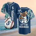 Custom Seattle Mariners Mariner Moose Flames Baseball Jersey Let's Go Mariners Merch Him Gifts - Merchluma