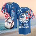 Custom Toronto Blue Jays Bird Mascot Flames Baseball Jersey Let's Go Blue Jays Merch Him Gifts - Merchluma
