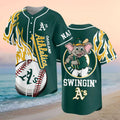 Custom Oakland Athletics Elephant Mascot Flames Swingin A's Baseball Jersey Athletics Merch Gifts - Merchluma