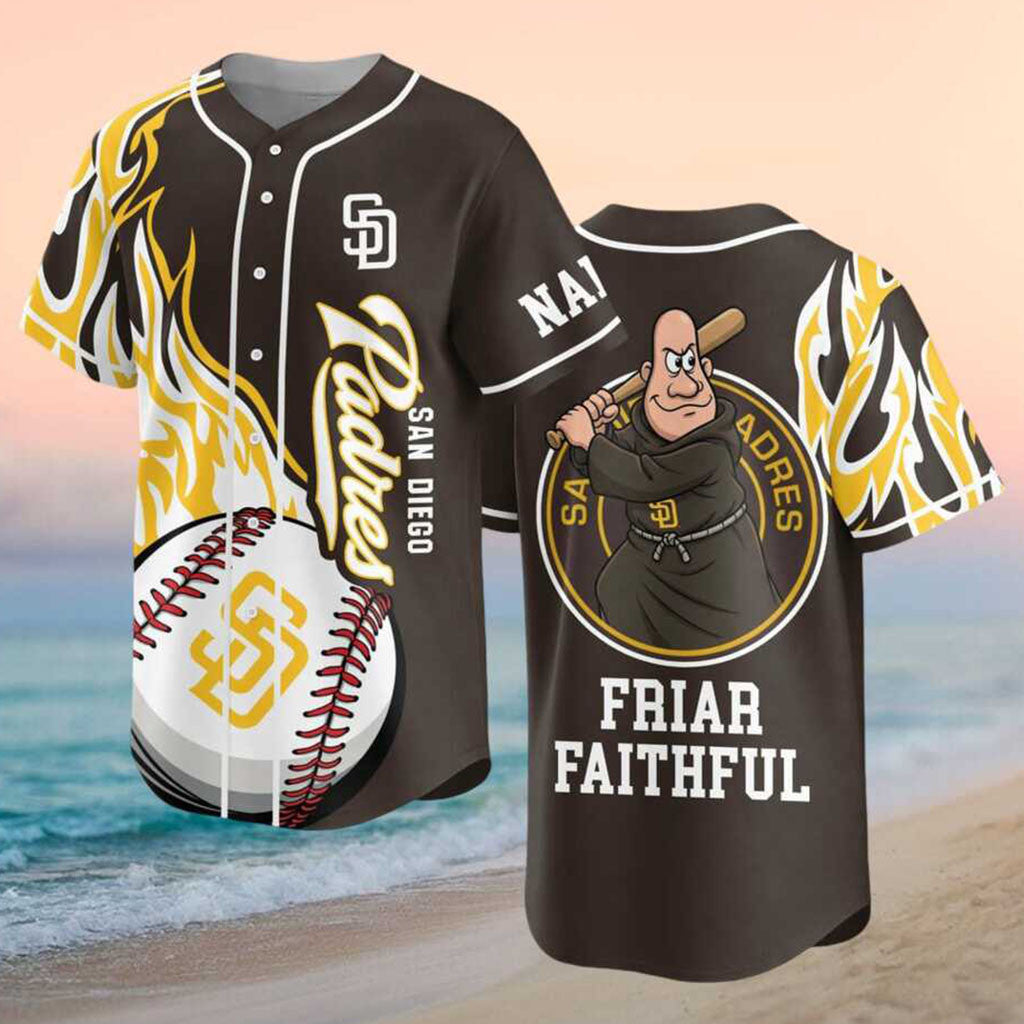 Custom San Diego Padres Swinging Friar Mascot Friar Faithful Baseball Jersey Padres Merch - Merchluma