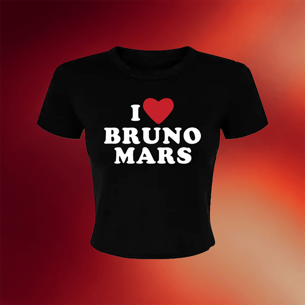 Bruno Mars Merch 2026 I Heart Bruno Mars Baby Tee Black Bruno Mars Shirt Gifts For Her - Merchluma