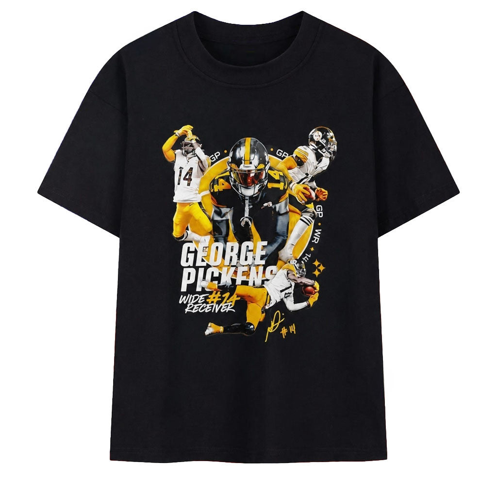 George Pickens Pittsburgh Steelers Wide Receiver No 14 Signature T-Shirt Steelers Merch - Merchluma