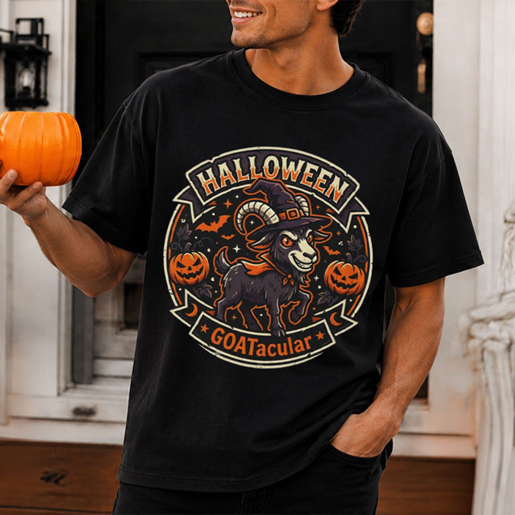 Halloween Goatacular Goat Pumpkin Jack O Lantern T-Shirt Halloween Apparel BFF Gifts - Merchluma
