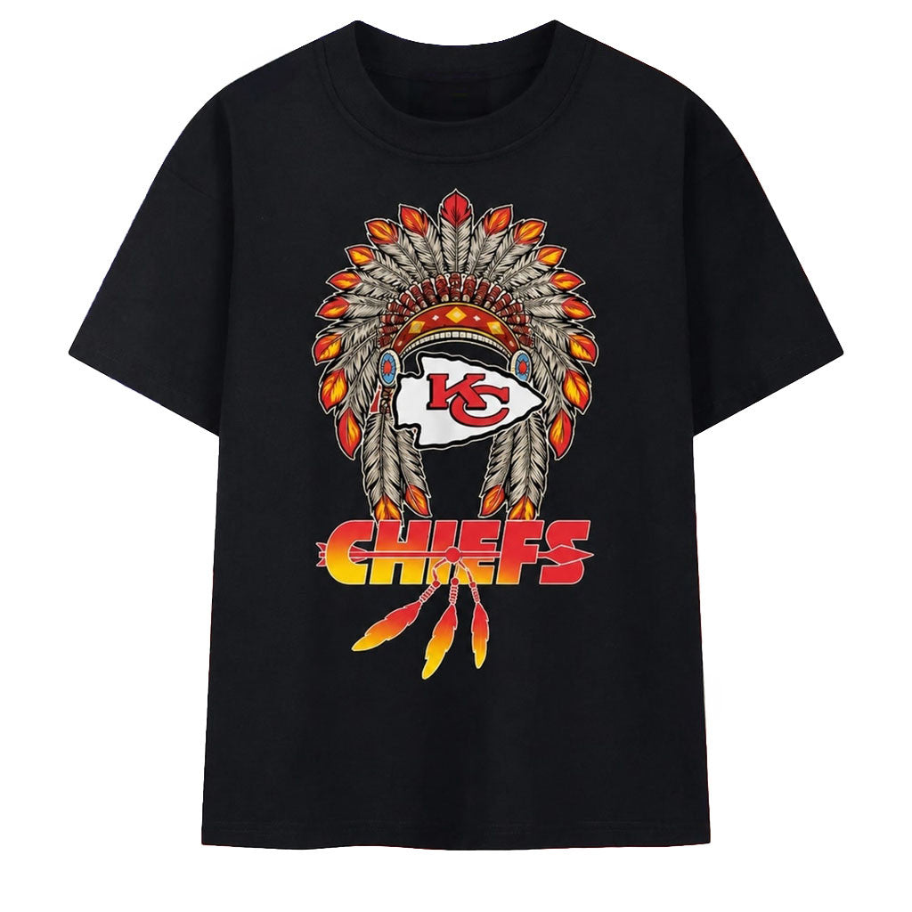 Kansas City Chiefs Native Headdress Arrowhead Logo T-Shirt KC Chiefs Merch Gifts For Fans - Merchluma
