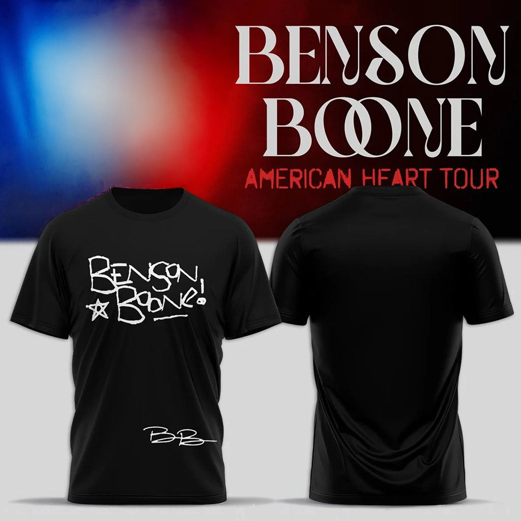 Benson Boone Merch 2026 Benson Boone American Heart Tour T-Shirt Black Gift For Music Fans - Merchluma