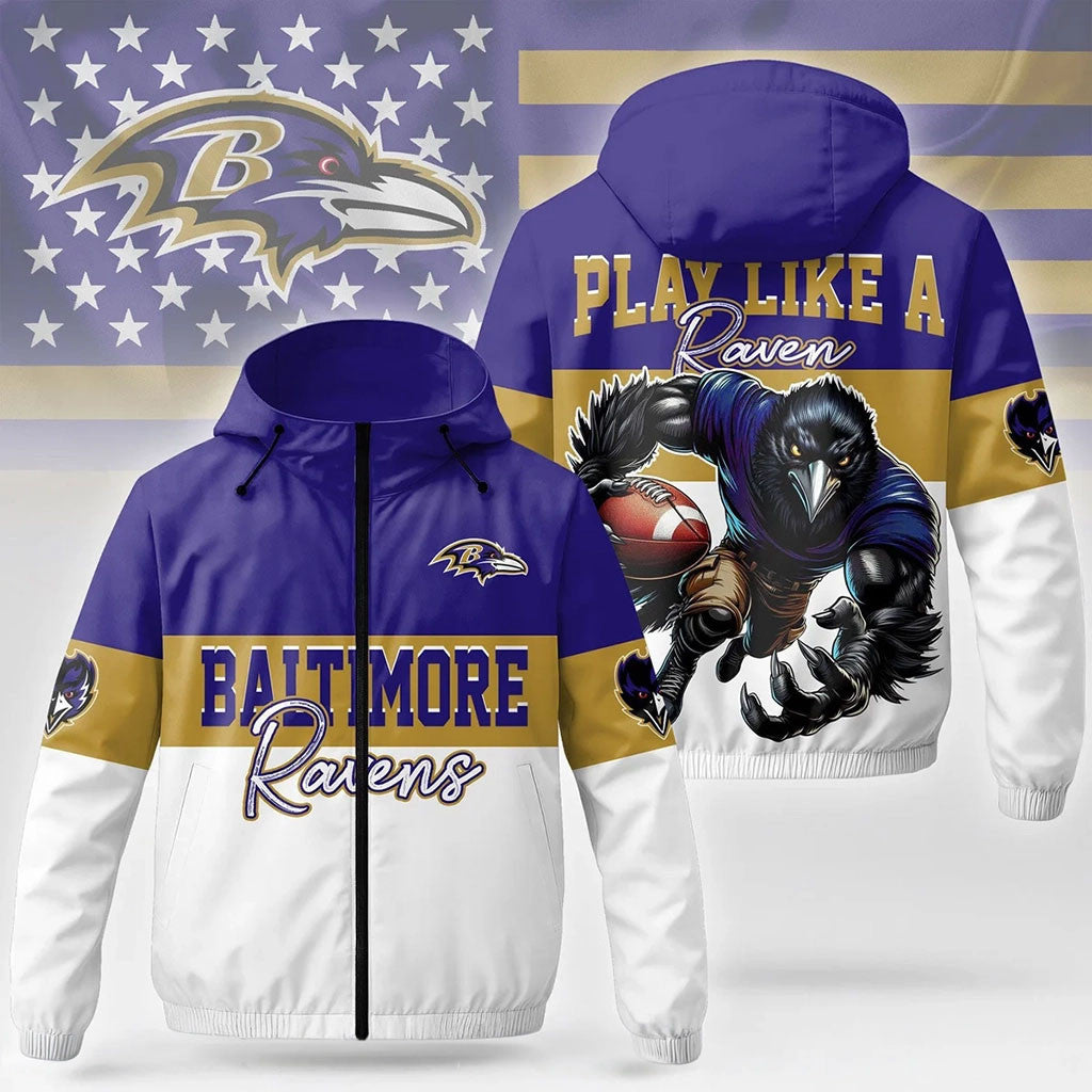 Baltimore Ravens Windbreaker Jacket Game Day Apparel Baltimore Ravens Merch Football Fan Gifts - Merchluma