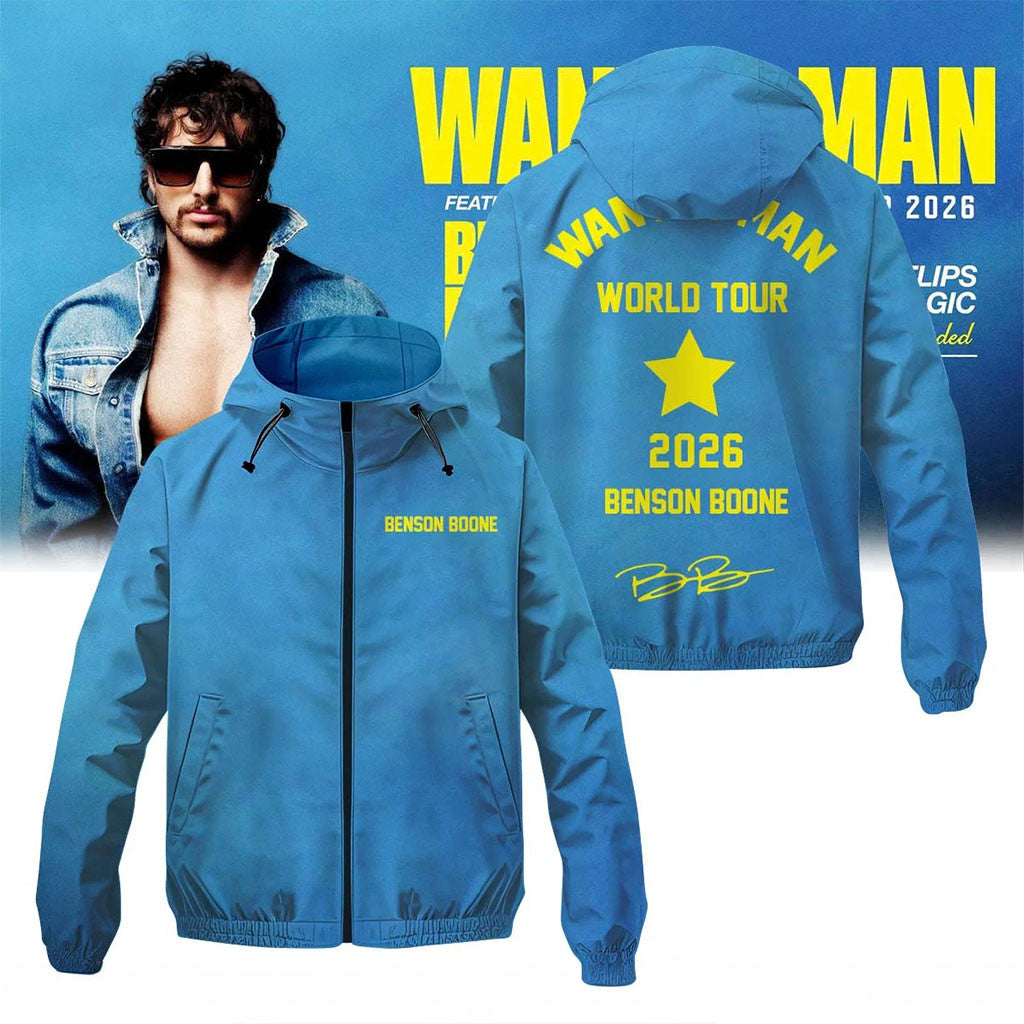 Benson Boone Wanted Man World Tour 2026 Windbreaker Jacket Benson Boone Tour Merch Fan Gifts - Merchluma
