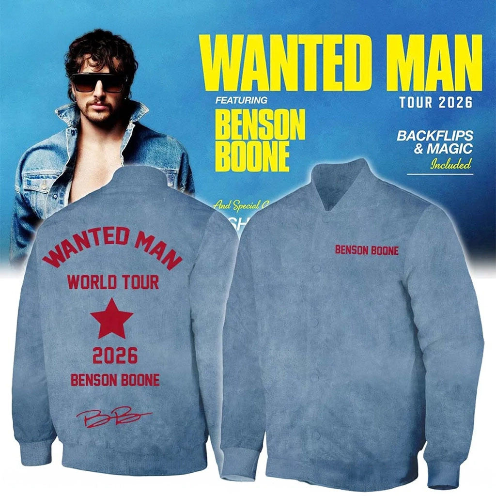 Benson Boone Tour Merch 2026 Benson Boone Wanted Man Bomber Jacket Signed Gift For Music Fans - Merchluma