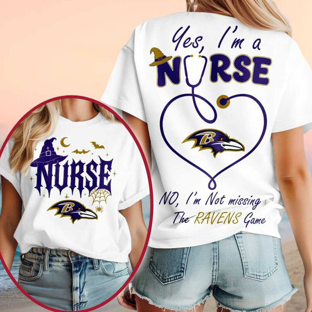 Baltimore Ravens Yes I'm A Nurse Halloween Witch Hat Shirt Ravens Merch Gifts For Football Fan - Merchluma