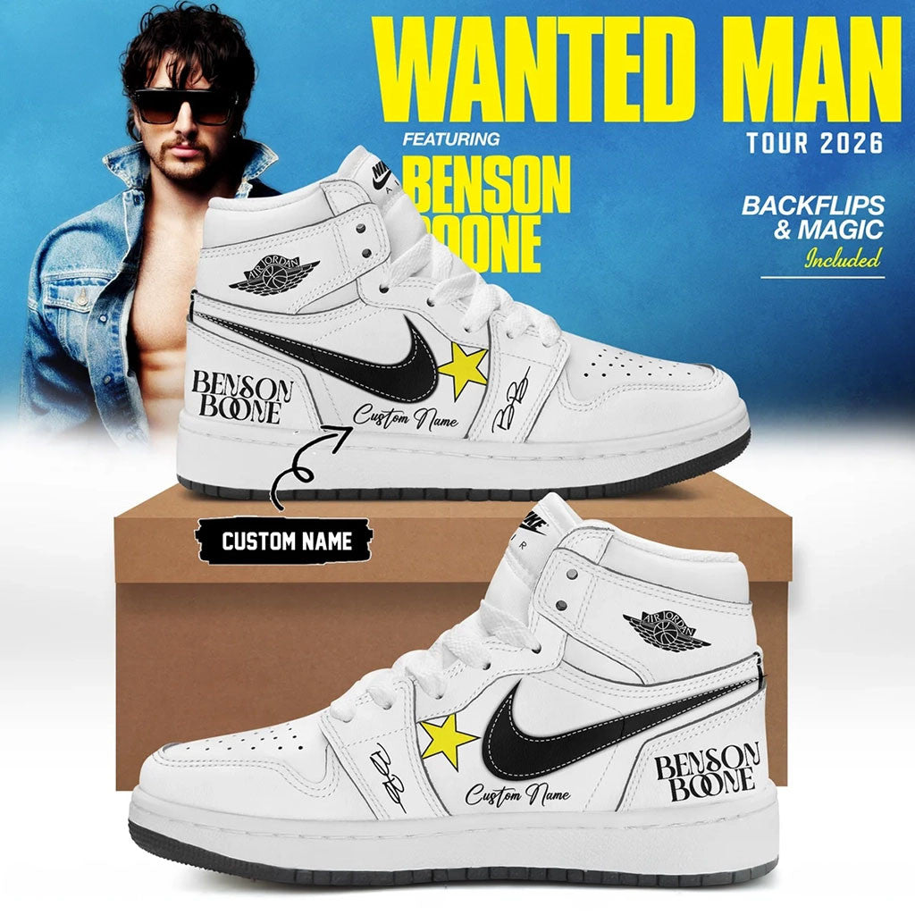 Custom Benson Boone Wanted Man Signed Sneakers 2026 Benson Boone Merch Gift For Music Lovers - Merchluma