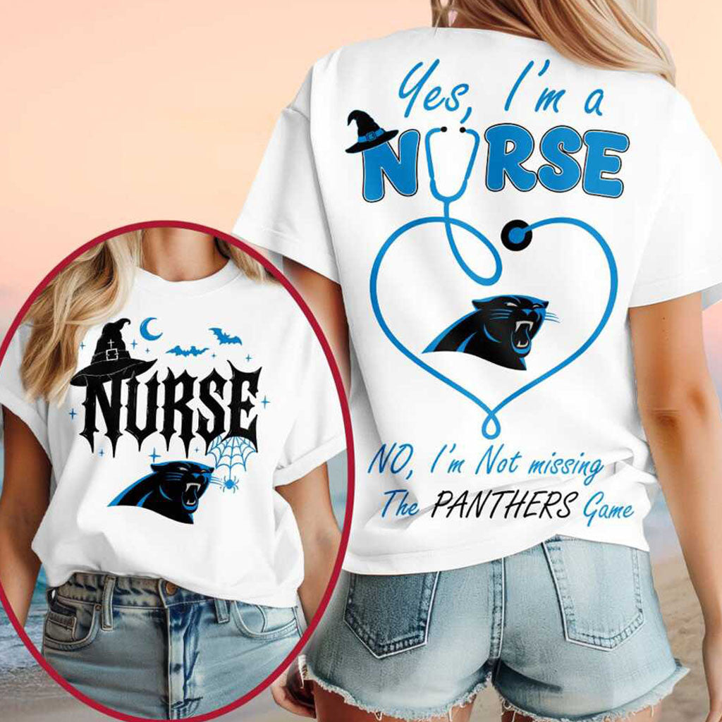 Carolina Panthers Yes I'm A Nurse Halloween Witch Hat Shirt Panthers Merch Football Fan Gifts - Merchluma