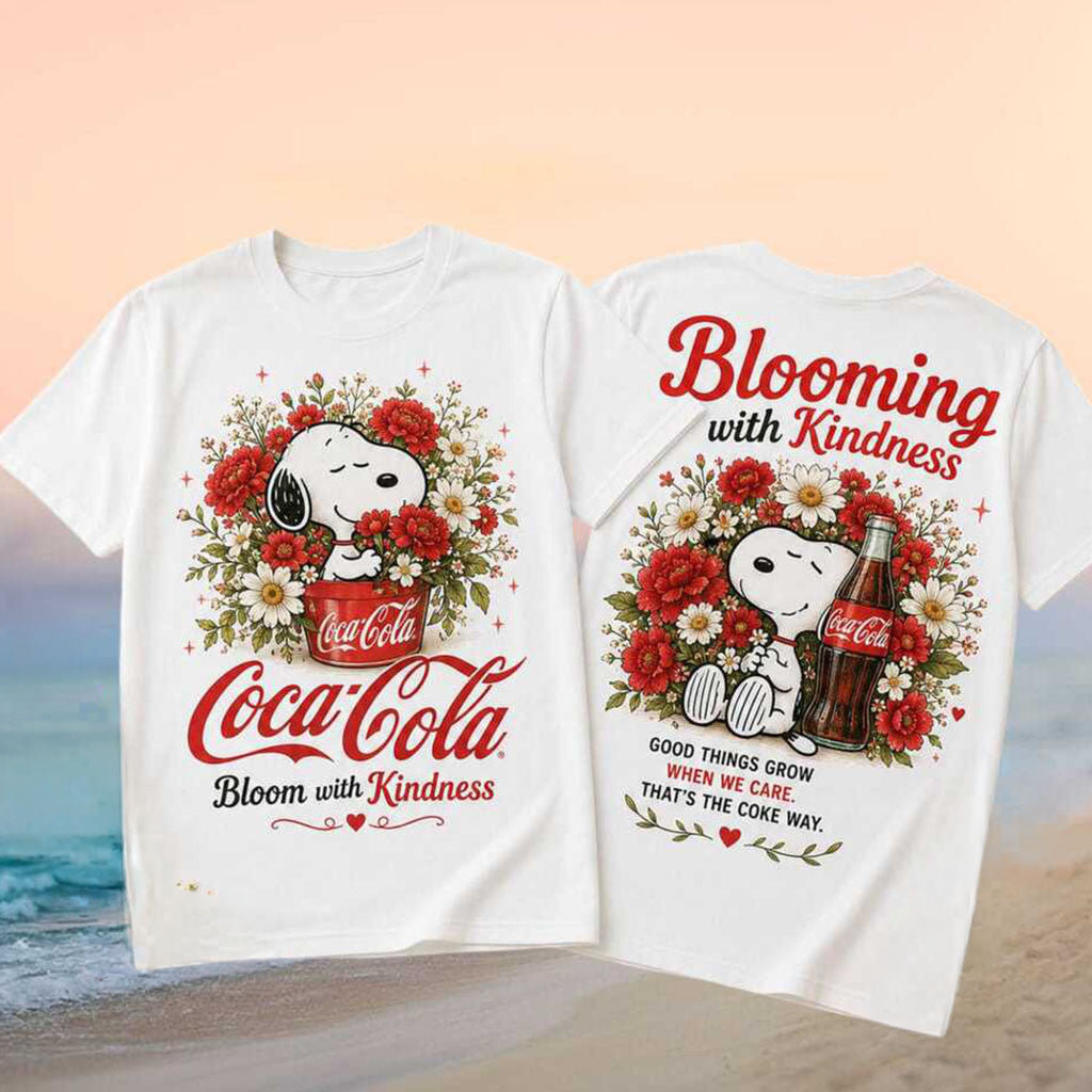 Coca Cola Peanuts Snoopy Floral Blooming With Kindness Shirt Coca Cola Merch Gifts For BFF - Merchluma