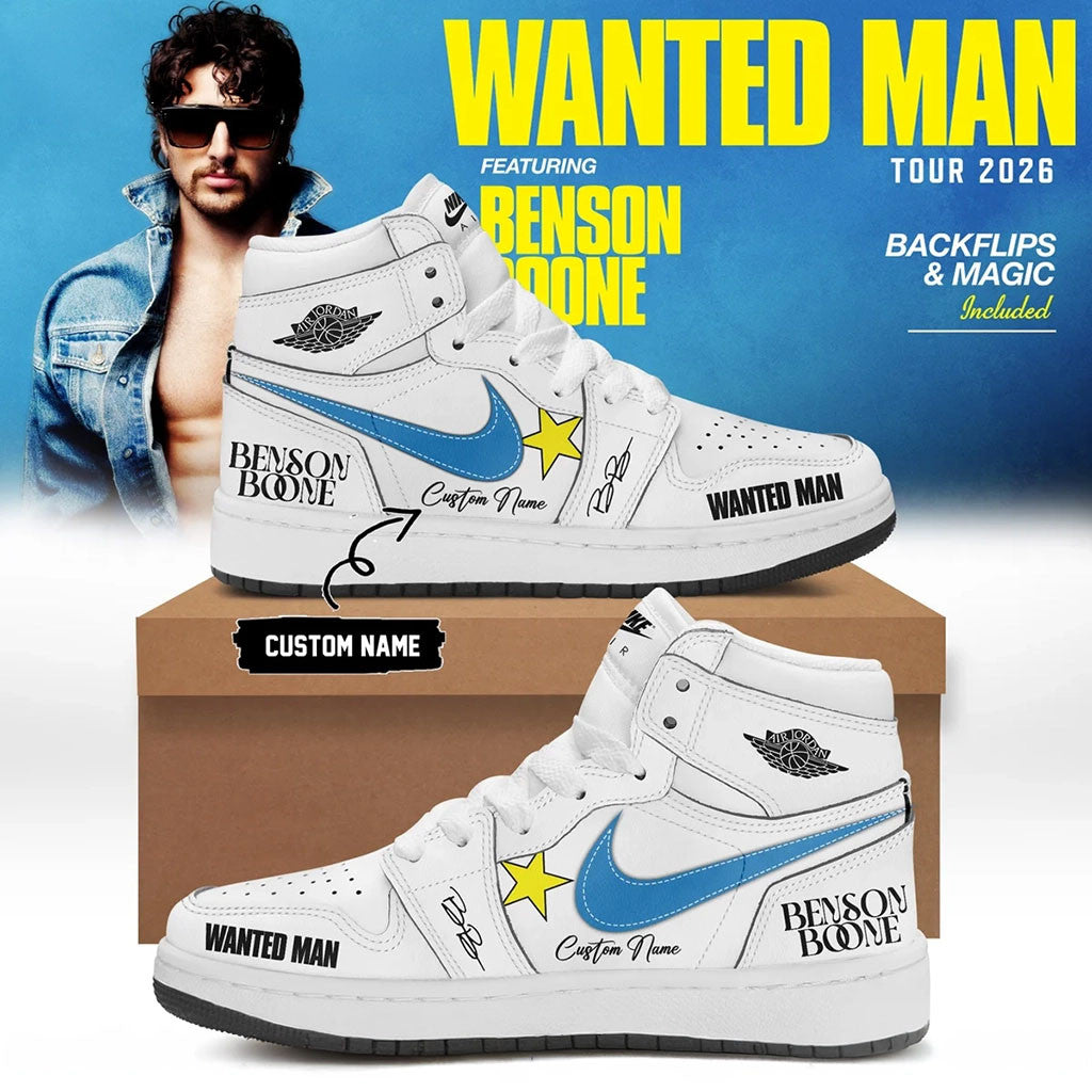 Personalized Benson Boone Wanted Man Shoes Sneakers Benson Boone Merch 2026 Gift For Fans - Merchluma