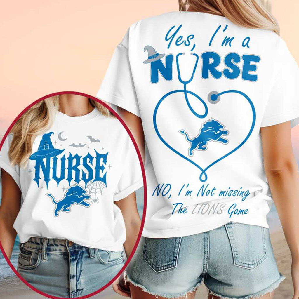 Detroit Lions Yes I'm A Nurse Halloween Witch Hat Stethoscope Shirt Lions Merch Halloween Gifts - Merchluma