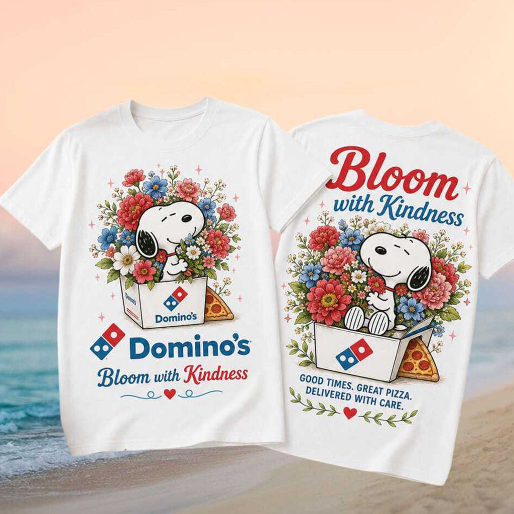 Domino's Pizza Peanuts Snoopy Floral Blooming With Kindness Shirt Domino's Merch Fan Gifts - Merchluma