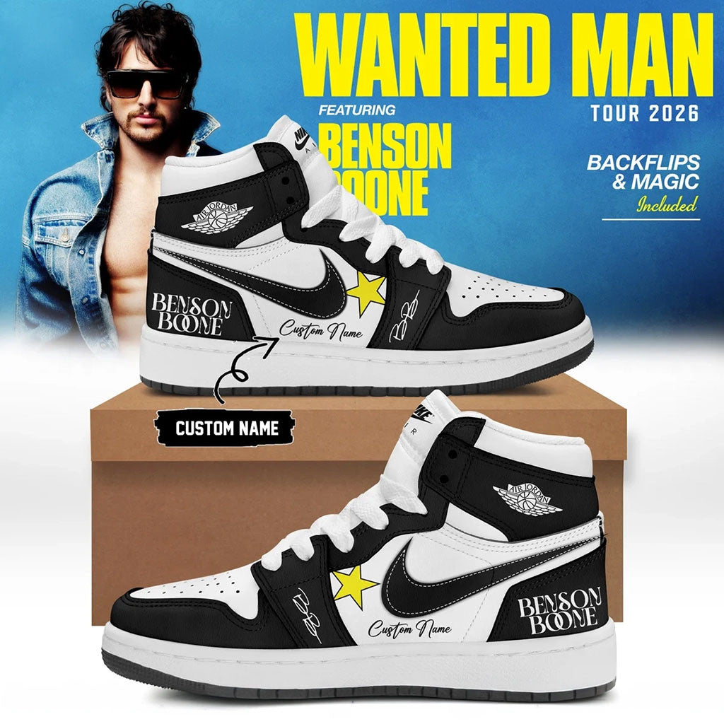 Personalized Benson Boone Wanted Man Sneakers Benson Boone Merch 2026 Music Concert Fan Gear - Merchluma