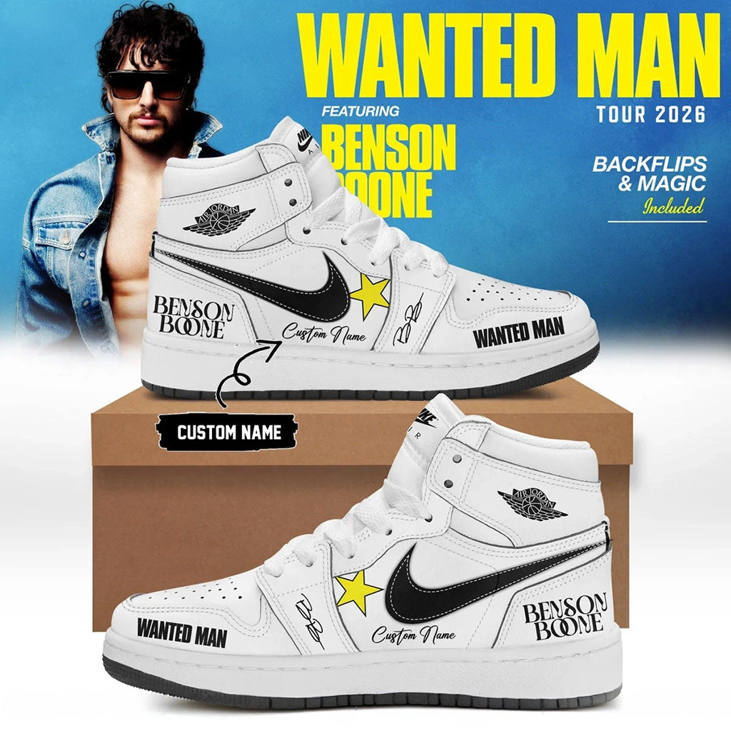 Personalized Benson Boone Wanted Man Sneakers Benson Boone Merch 2026 Present For Music Lovers - Merchluma
