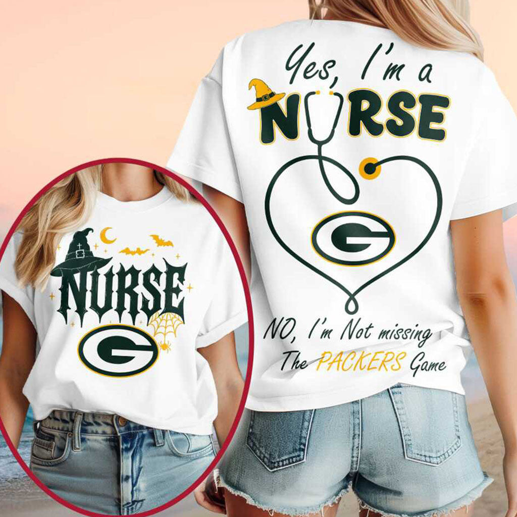 Green Bay Packers Yes I'm A Nurse Halloween Witch Hat Stethoscope Shirt Packers Merch Fan Gear - Merchluma